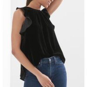 Gap Velvet Flutter Sleeve Tank Blouse Black S EUC